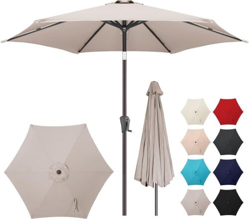 AckMizz 7.5" Market Patio Umbrella, Taupe  - Lot 503