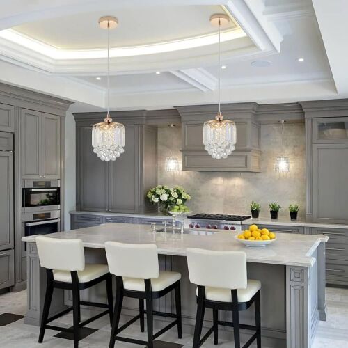 Gold Crystal Chandelier Pendant Lights, 2 Pack - Lot 727