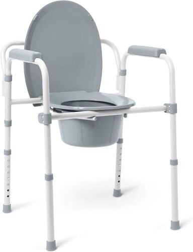 Medline 3-in-1 Steel Bedside Commode, Elongated Seat, 350 lb. Weight Capacity - Lot 386