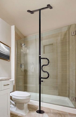 Stander Security Pole and Curve Grab Bar, Tension Mounted Floor to Ceiling Transfer Pole - Lot 576