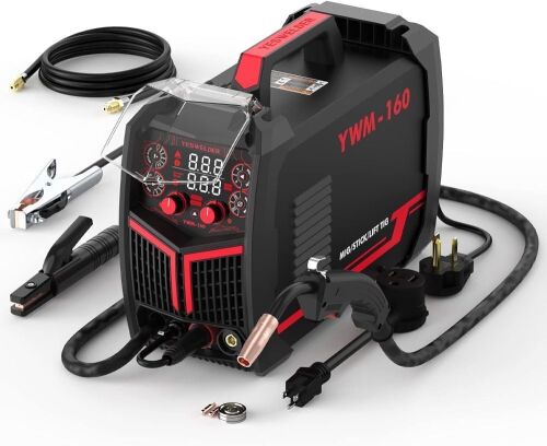  YESWELDER Gas Gasless 160A Multiprocess MIG Welder, Flux Cored/MIG/Lift TIG/Stick ARC Welder 4 in 1 Welding Machine, Synergic Control 110V/220V Dual Voltage  - Lot 700