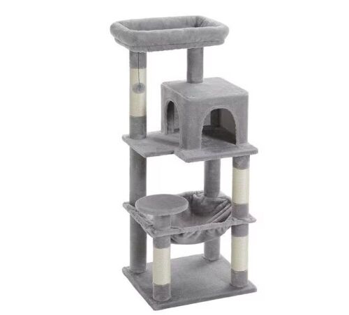 56.3 in. Grey Plush Sisal Scratcher with 2 Door Condo House Cat Tree - Lot 710