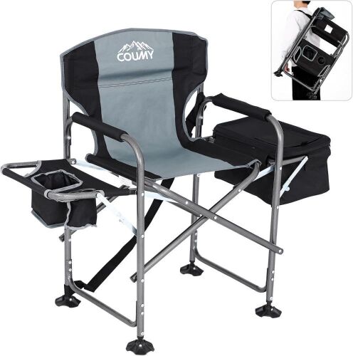 Coumy Oversized Folding Heavy Duty High Directors Chair with Cooler Bag & Side Table, 400lb Capacity - Lot 380