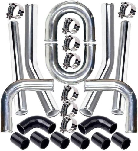 MOOSUN Universal 3" Inch Aluminum Intercooler Piping U-Pipe Kit with Coupler Black and T-Clamps - Lot 705
