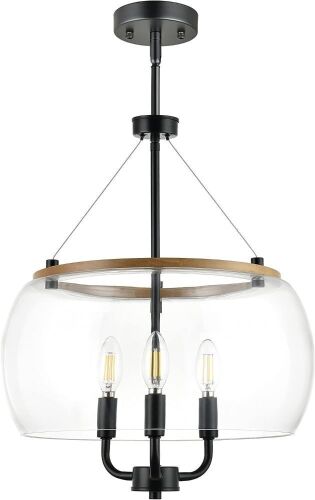 Onesto Orono 3 Light Modern Farmhouse Black Chandelier with Wood Accent  - Lot 407