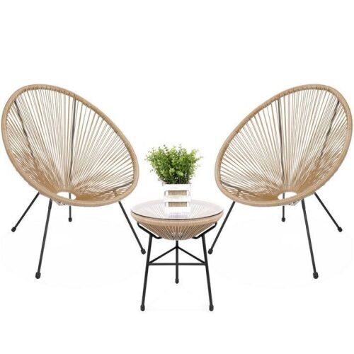 3-Piece All-Weather Patio Acapulco Bistro Set w/ Rope, Glass Top Table - Lot 387