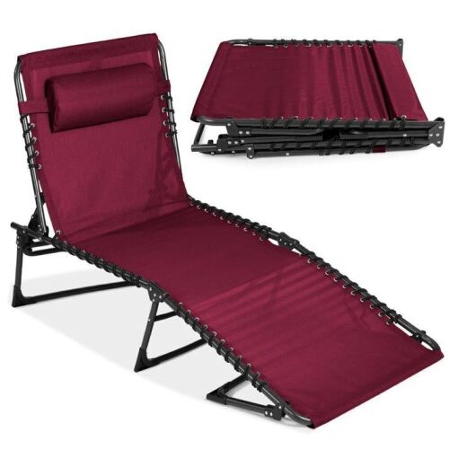 Portable Patio Chaise Lounge Chair Outdoor Recliner w/ Pillow - Lot 703