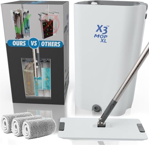  X3 Mop XL, Separates Dirty and Clean Water, 3-Chamber Design, Flat Mop and Bucket Set - Lot 445