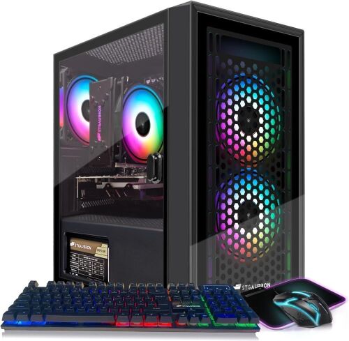  STGAubron Gaming Computer RX 560 4GB-Intel i7 Xeon E5 2.5GHz-16GB RAM-512GB SSD WiFi BT-5.0,W10H64, RGB Fanx3, RGB Keyboard, Mouse & Mouse Pad - Lot 51