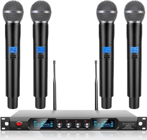 4-Channel Wireless Microphone System, Long Distance150-200Ft, Fixed Frequency - Lot 410