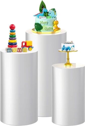 White Cylinder Backdrop Pedestal Stand, 3 pc  - Lot 204