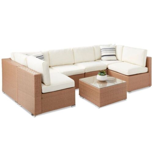 7-Piece Modular Wicker Sectional Conversation Set w/ 2 Pillows, Cover - Lot 11