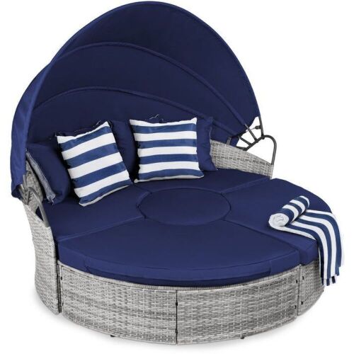 5-Piece 2-in-1 Wicker Daybed Sectional w/ Adjustable Seats, Canopy, Cover - Lot 13