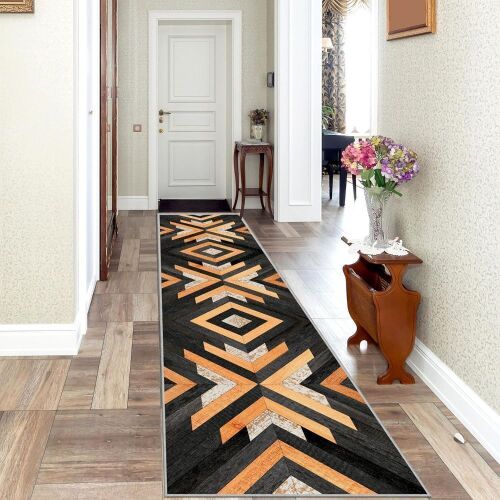 Tyrot Black Boho Aztec Runner Rug 2x10 - Lot 411