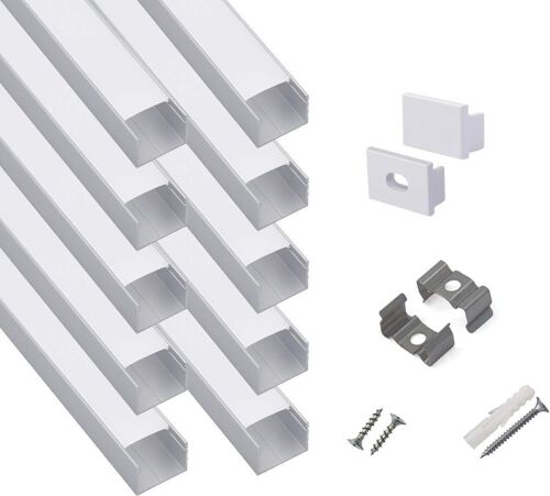  10-Pack 3.3ft U Shape LED Aluminum Channel System with Milky Cover, End Caps and Mounting Clips - Lot 141