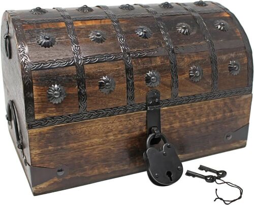 Nautical Cove Pirate Treasure Chest with Iron Lock and Skeleton Key, 13" x 8" x 8.25"  - Lot 143