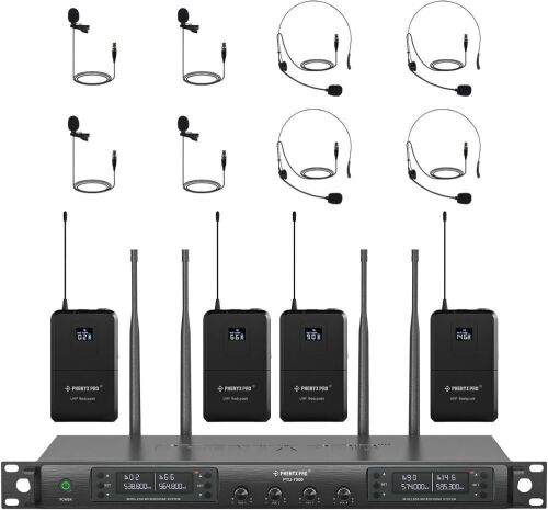 Phenyx Pro Wireless Microphone System, UHF Four Channel Set w/ 4 Bodypacks and Headsets/Lapel Mics - Lot 172