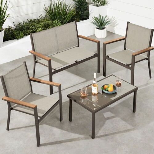 4-Piece Textilene Outdoor Conversation Set w/ Cushions, Table - Lot 25