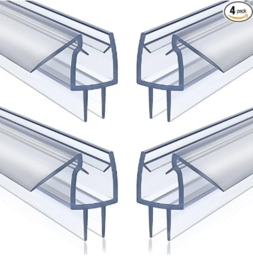 4 Pack Frameless Shower Door Bottom Seal, 3/8 x 39" Clear PVC Shower Seal Strip for 3/8 Inch Glass Shower Door Stop Shower Leaks - Lot 53