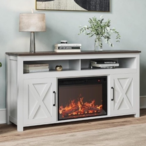 TV Stand with 23" Electric Fireplace Heater with Sound, TV Stand for TVs up to 60" - Lot 74