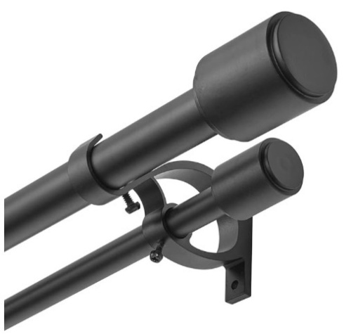 1" Window Treatment Curtain Rod with Cylindrical Cap Finials, Double Drapery Rod Adjustable Length 72-144", Matted Black - Lot 84