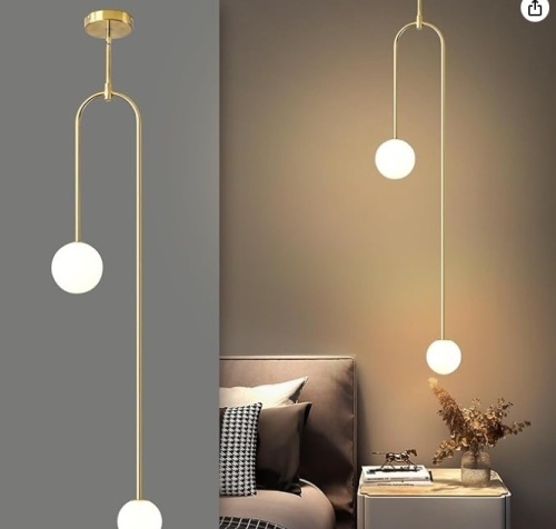 Chesennord 2 Pack U-Shape Pendant Lights, Gold Pendant Lights with Hand Blown Glass - Lot 85