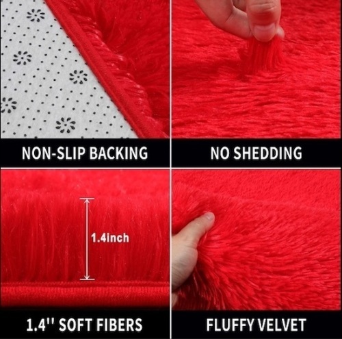 Red Soft Area Rug for Bedroom,5 Feet x 8 Feet,Fluffy - Lot 87