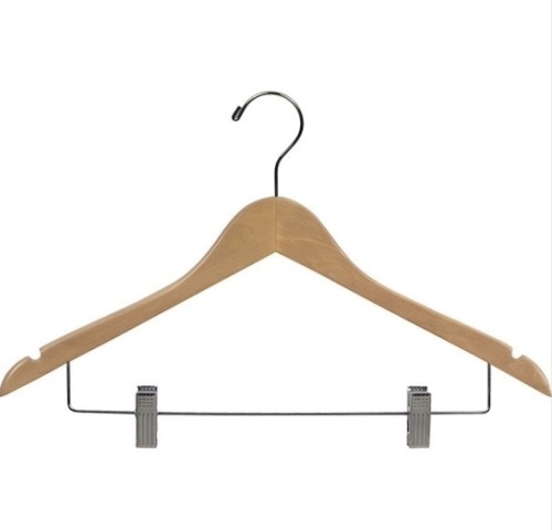 Natural Finish Wooden Combo Hanger with Clips (Case of 50) - Lot 98