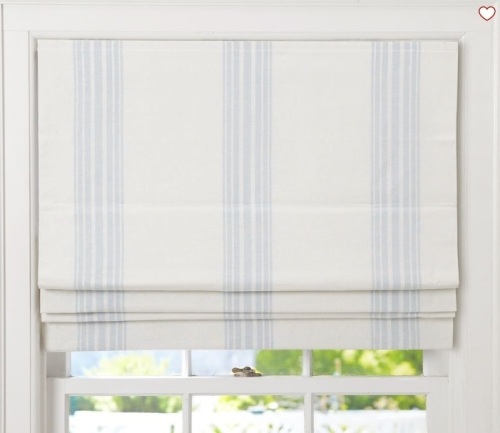 Riviera Striped Linen/CottonCordless Roman Shade, 32 x 64"Porcelain Blue - Lot 106