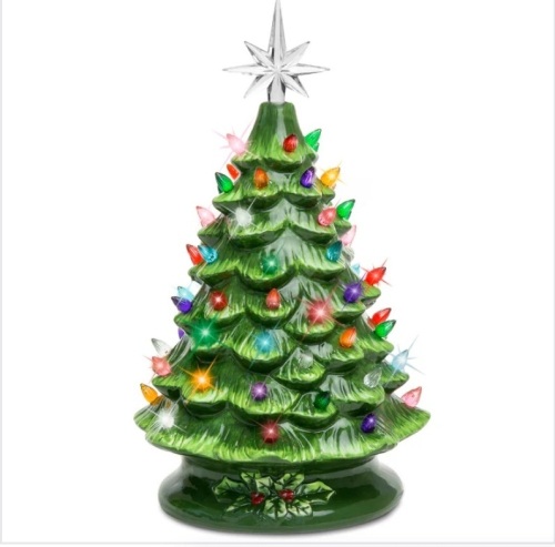 Pre-Lit Ceramic Tabletop Christmas Tree with Lights- 15in - Lot 19