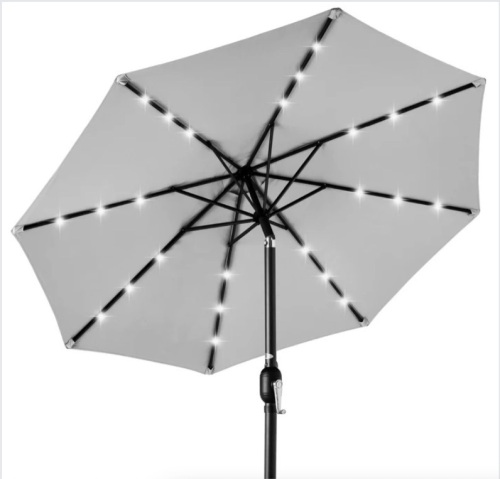 Solar LED Lighted Patio Umbrella w/ Tilt Adjustment, UV-Resistant- 10ft - Lot 131