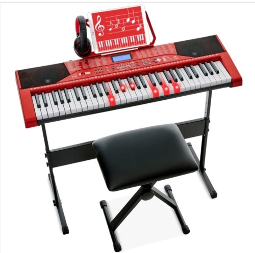 61-Key Beginners Electronic Keyboard Piano Set w/ Lighted Keys, Headphones - Lot 136