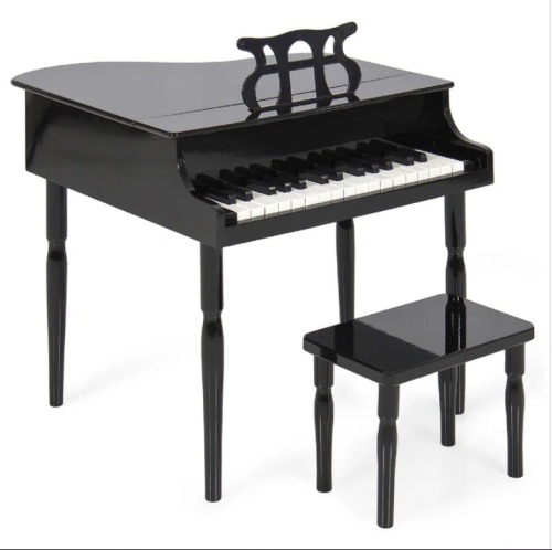 Kids Mini Wooden Grand Piano w/ Lid, Bench, Music Rack, Song Book, Stickers - Lot 142