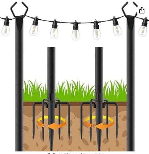 10FT Metal String Light Poles for Outside with Fork,Hanging Light Poles for Patio,Backyard,Garden,Deck,Party,Wedding, 2 Pack - Lot 143