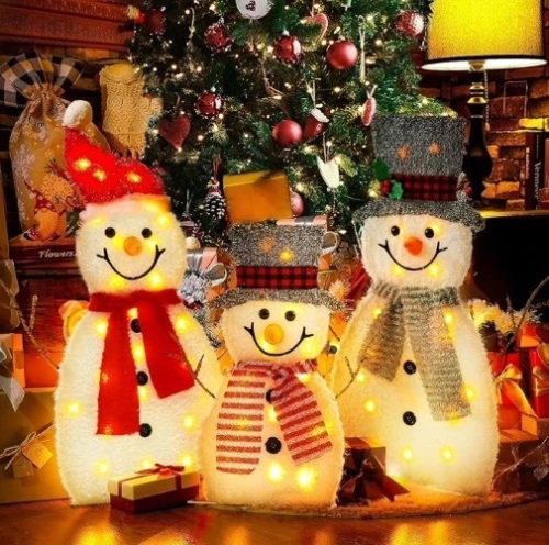 3-Piece Outdoor Snowman Christmas Decorations Yard, 30 inch Pre Lit Snowman Family with 70 Led Lights Outside Indoor Holiday Lighted Christmas Decor for Lawn, Garden Clearance 2D - Lot 147