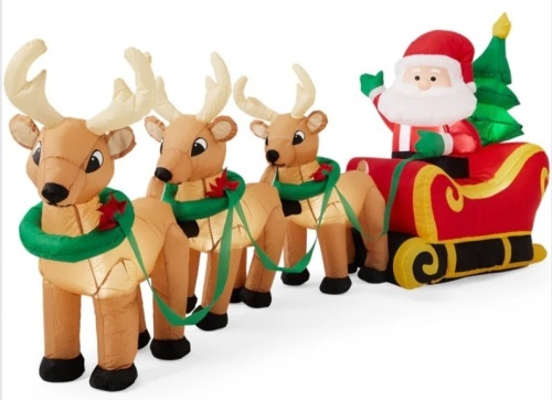 Lighted Inflatable Santa Claus & Reindeer Christmas Decoration - 9ft - Lot 151