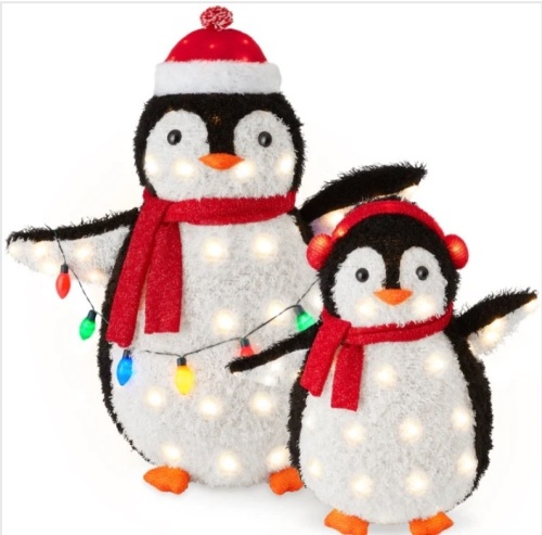 2pc Lighted Pop-Up Penguin Family Christmas Decoration w/ 150 Lights - 3ft - Lot 153