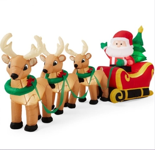 Lighted Inflatable Santa Claus & Reindeer Christmas Decoration - 9ft - Lot 157