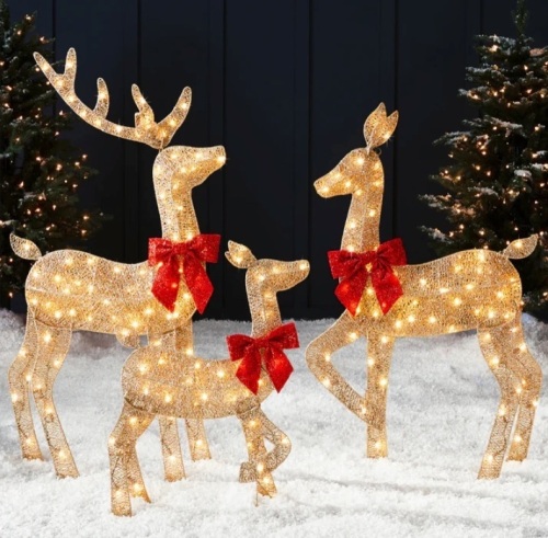 3-Piece Lighted 2D Christmas Deer Set Outdoor Decor w/ 175 LED Lights - 4ft - Lot 159