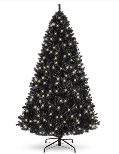 Pre-Lit Artificial Black Christmas Tree w/ Incandescent Lights, Metal Stand 6ft - Lot 171