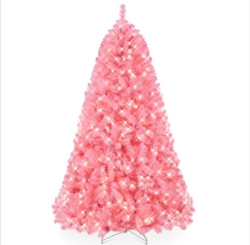 Pre-Lit Artificial Pink Christmas Tree w/ Incandescent Lights, Metal Stand 4.5ft - Lot 181