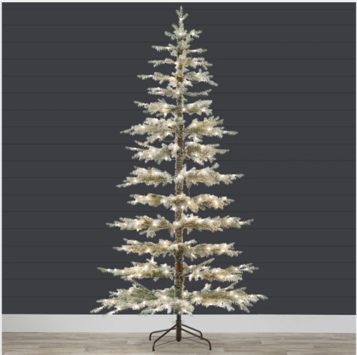 Pre-Lit Sparse Flocked Christmas Tree w/ 2-in-1 LEDs, Cordless Connection 7.5ft - Lot 187