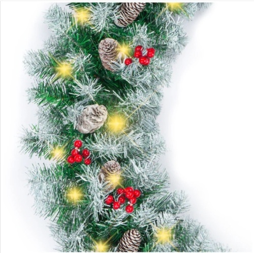 Pre-Lit Pre-Decorated Garland w/ PVC Branch Tips, 50 Lights - 9ft - Lot 196