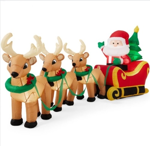 Lighted Inflatable Santa Claus & Reindeer Christmas Decoration - 9ft - Lot 206