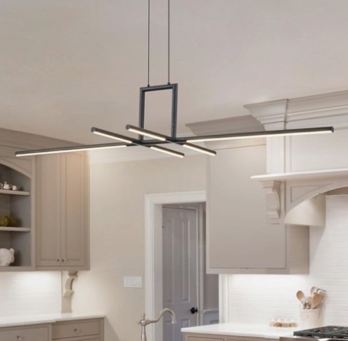 Zicbol Black Led Chandelier 47in Modern Linear Pendant Light Kitchen Island - Lot 210