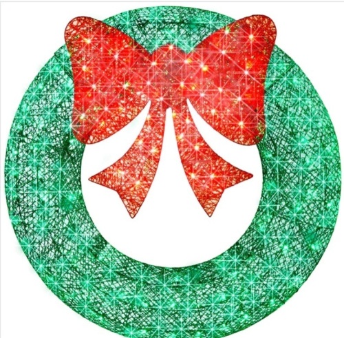 Pre-Lit Outdoor Christmas Wreath, LED Metal Holiday Decor w/ Bow - 60in - Lot 214
