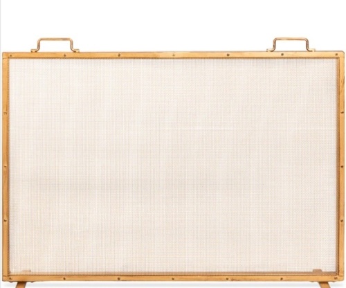 Single Panel Handcrafted Steel Mesh Fireplace Screen w/ Handles - 38x27in - Lot 216