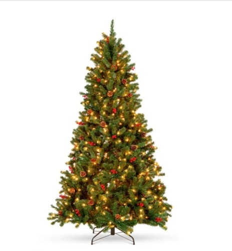 Pre-Lit Pre-Decorated Spruce Christmas Tree w/ Pine Cones, Berries 6ft - Lot 228