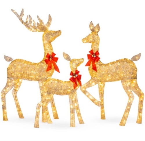 3-Piece Lighted Christmas Deer Set Outdoor Decor with LED Lights - Lot 233
