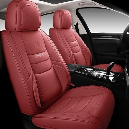 Full Coverage Leather Car Seat Covers Full Set Universal Fit for Most Cars Sedans Trucks SUVs with Waterproof Leatherette in Automotive Seat Cover Accessories (Full Set, Wine Red)  - Lot 679
